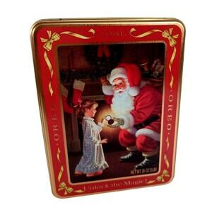 Nabisco Oreo Cookie Tin Box Christmas Santa Unlock The Magic! 1991 Empty